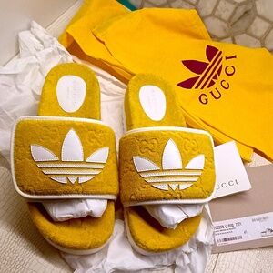 Rare Gucci x Adidas Women's GG Platform Sandal "YELLOW" Cotton Sponge Size 41